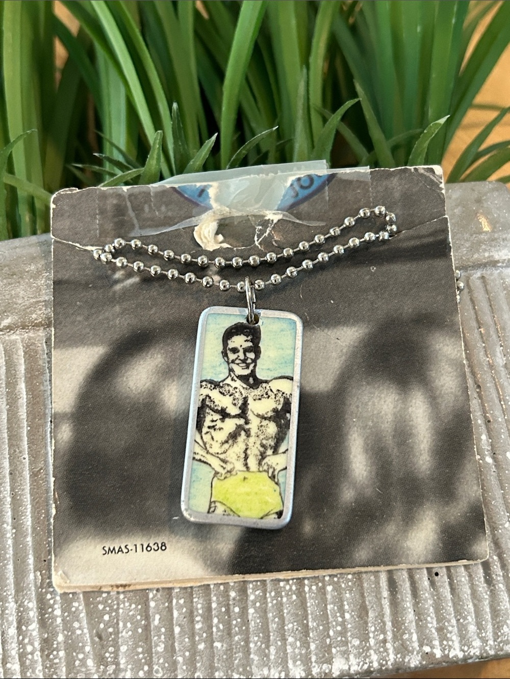 Beefcake boy domino pendant necklace NEW reversible pips on back handmade OOAK